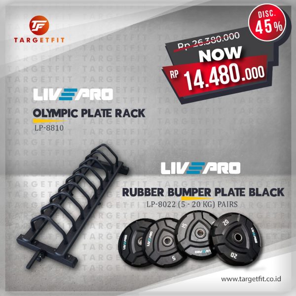 Promo Olympic Plate Rack Livepro + Rubber Bumper Plate Livepro