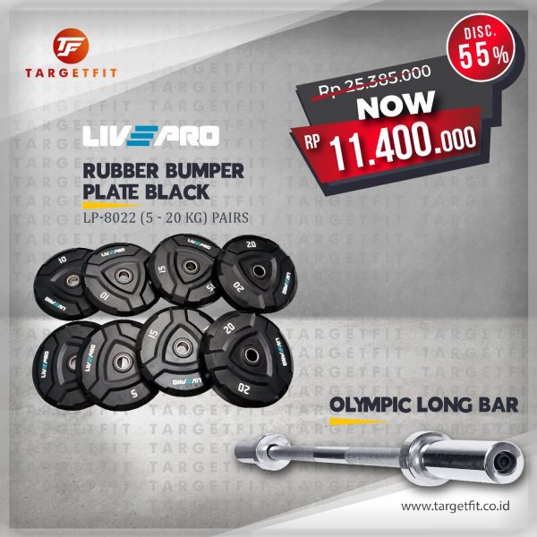 Promo Rubber Black Bumper Plate Livepro+ Olympic Long Bar Ironbull