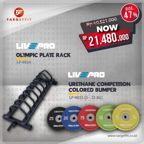 Promo Olympic Plate Rack Livepro + Bumper Plate Rogue