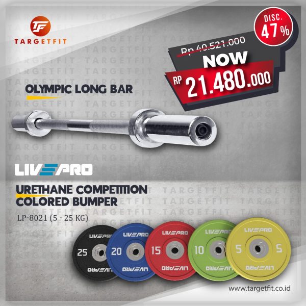 Promo Colored Bumper Plate Livepro + Olympic Long Bar